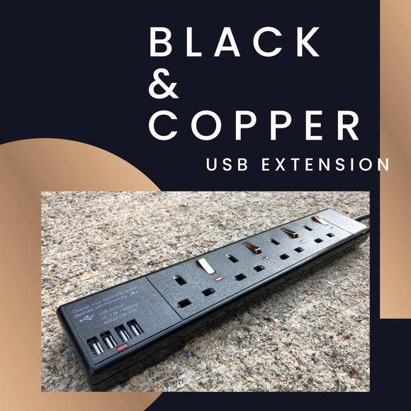 4 Way / 2 Metre Extension Lead with USB (4800mA) - BLACK COPPER – Surya  Tech Limited
